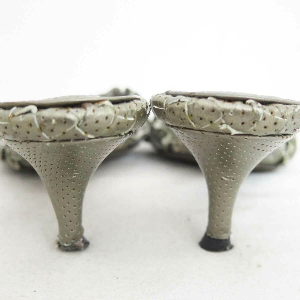 Gray Sandals Size 37 Silver Leather heeled slide 7 - Picture 3 of 8